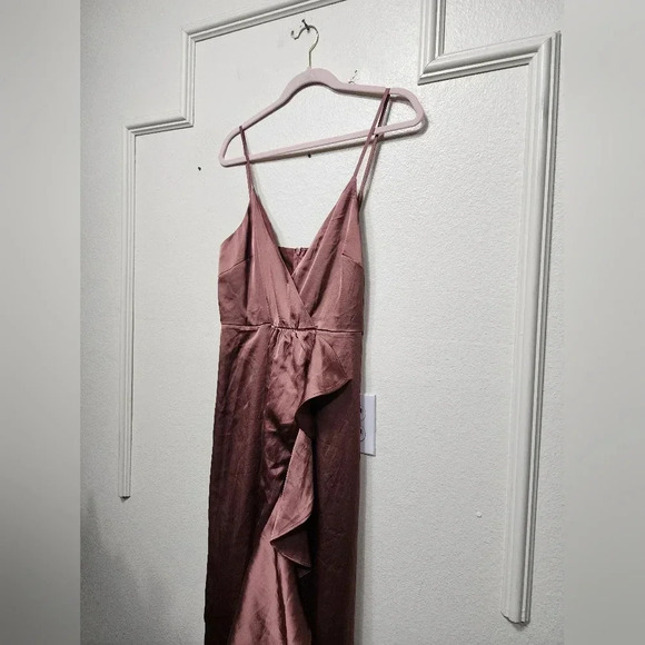 Lulu's Enchanted Moments Mauve Pink Satin Ruffled High-Low Dress Maxi Wedding - Picture 7 of 9